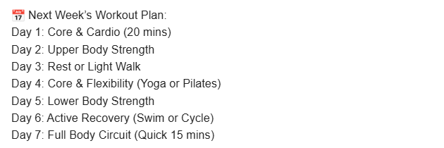 Sample FitPerspective weekly workout plan