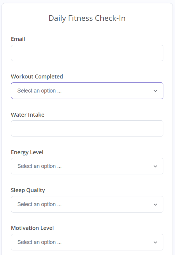 FitPerspective daily fitness check-in form